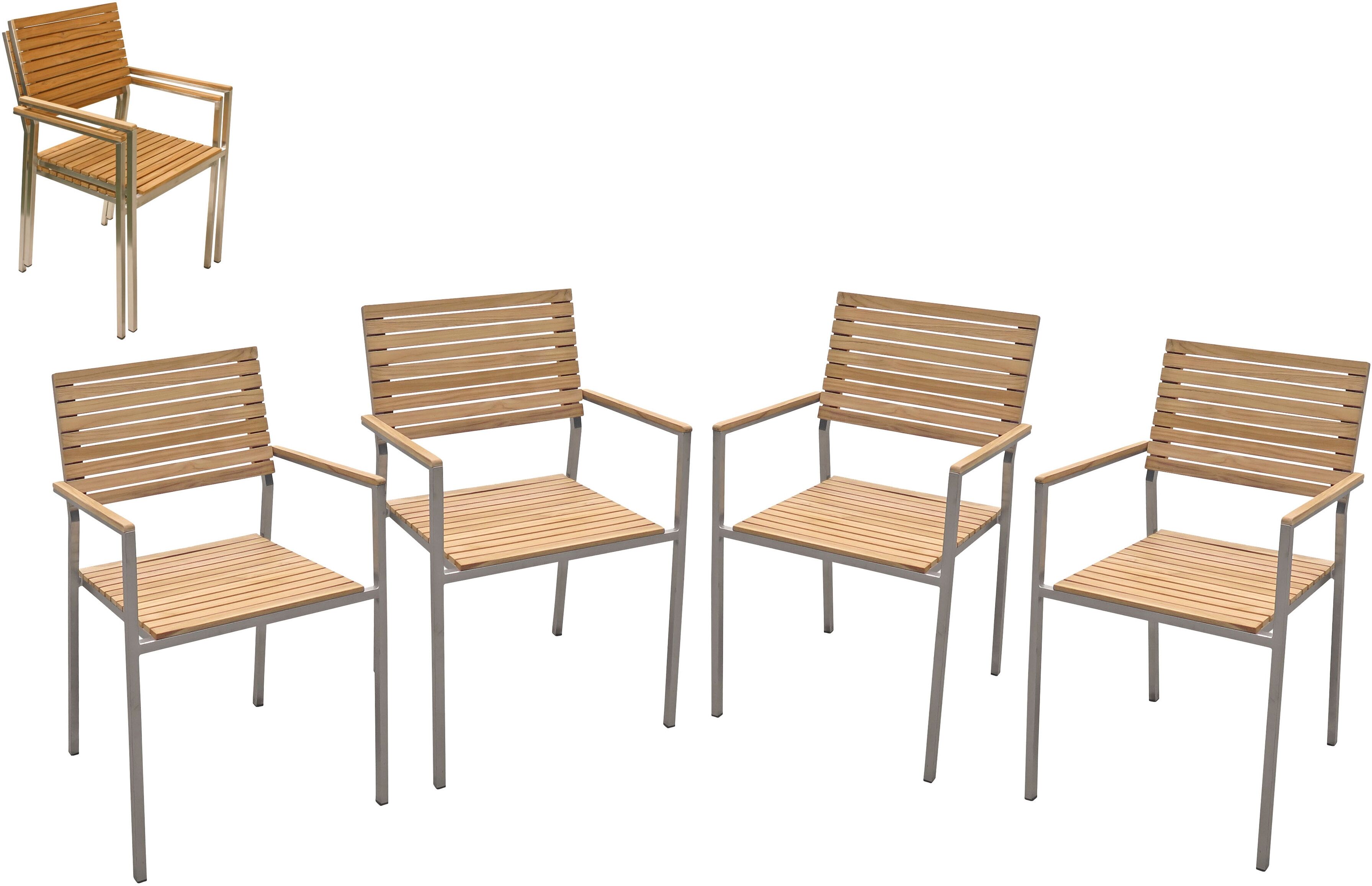 Stapelstuhl GARDEN PLEASURE "DENVER", braun (hellbraun, silberfarben, hellbraun), B:51cm H:86cm T:53cm, Massivholz, Stühle, Stapelstuhl, 4er Set