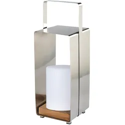 MAGNUS edle Laterne aus Edelstahl und Teak 46 cm Mit LED Zylinder