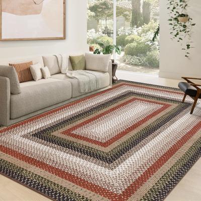 Garvee Farmhouse Braided Printed Washable Rug