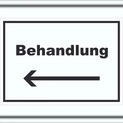 HB-Druck Behandlung Schild mit Text und Richtungspfeil links Behandlungsraum waagerecht A0 (841x1189mm)