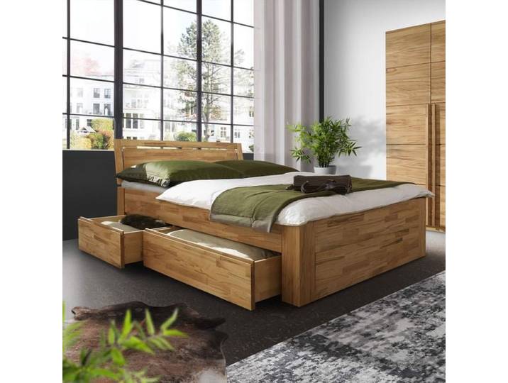 Doppelbett Andalucia Komfort Kernbuche Massivholz mit Schubkasten 180x200cm höhenverstellbar