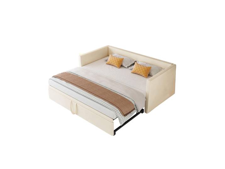 Polsterbett Ausziehbares Schlafsofa 90/180 * 200 cm, Beige, Samt, Mode, 180x200 cm, Schlafzimmer, Betten, Polsterbetten