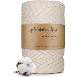 goldmariechen Makramee-Garn Premium, 3mm x 200m, 100% Baumwolle, naturell