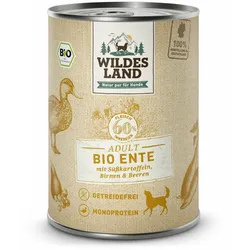 1x400 g Wildes Land BIO Adult Ente mit Süßkartoffel & Birne für Hunde