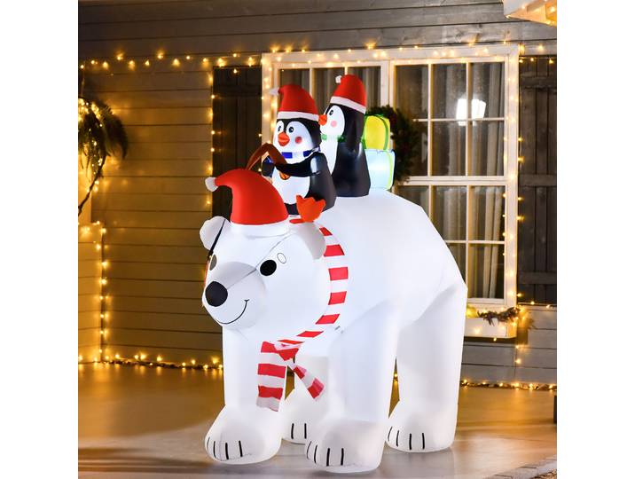 Déco Noël LED Ours Polaire Gonflable avec Pingouins