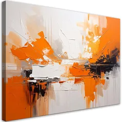 LEINWANDBILD, Abstraktion in Orange, Weiß und Schwarz
