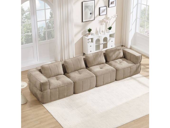 ROVRYN Canapé modulable 4 places 344 cm sans cadre mousse 32D polyester sable
