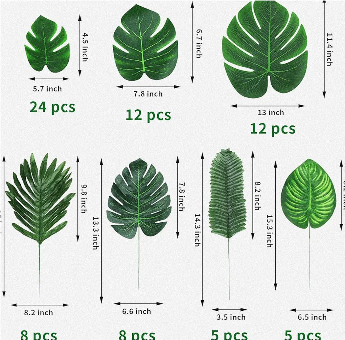 74 stuks Kunstmatige palmbladeren voor tropische decoratie - Groen