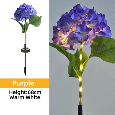 Perfect Picks Market Solar Garden Lights Outdoor Hydrangea LED Flower Stake Lights Waterproof Decorative Pathway Lighting purple