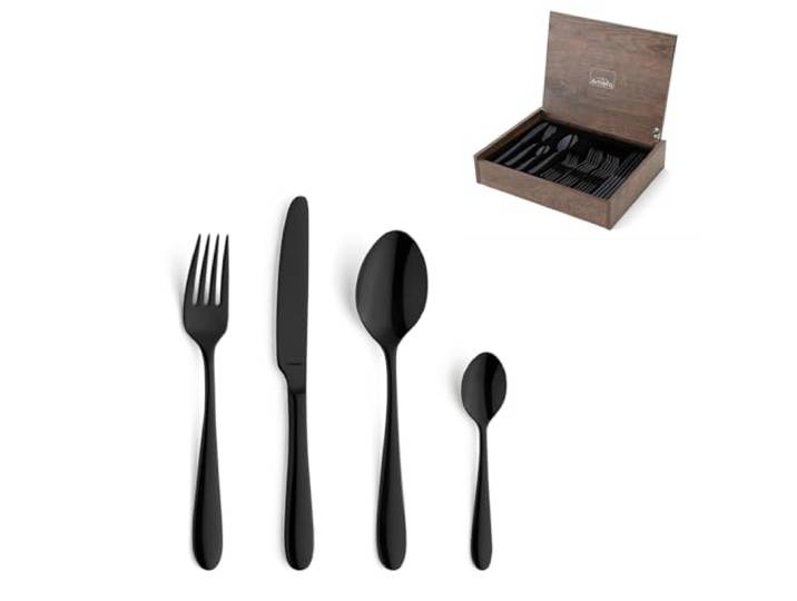 Amefa OXFORD Besteck Set 6 Personen, 24-tlg., 18/10-Edelstahl, Schwarz PVD-Beschichtung, Handwäsche empfohlen, für Alltag und Feierlichkeiten, 6 Menügabeln, 6 Menülöffel, 6 Menümesser