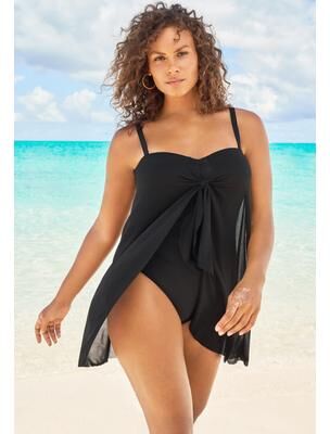 Plus Size Women's Mesh-Draped Swimsuit by Swim 365 in Black (Size 34)
