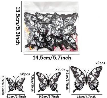 Uplifted Finds 12Pcs Blood Rose Butterfly 3D Halloween Wall Sticker PVC Double Layer Party Decor Decals 12 Pcs Black