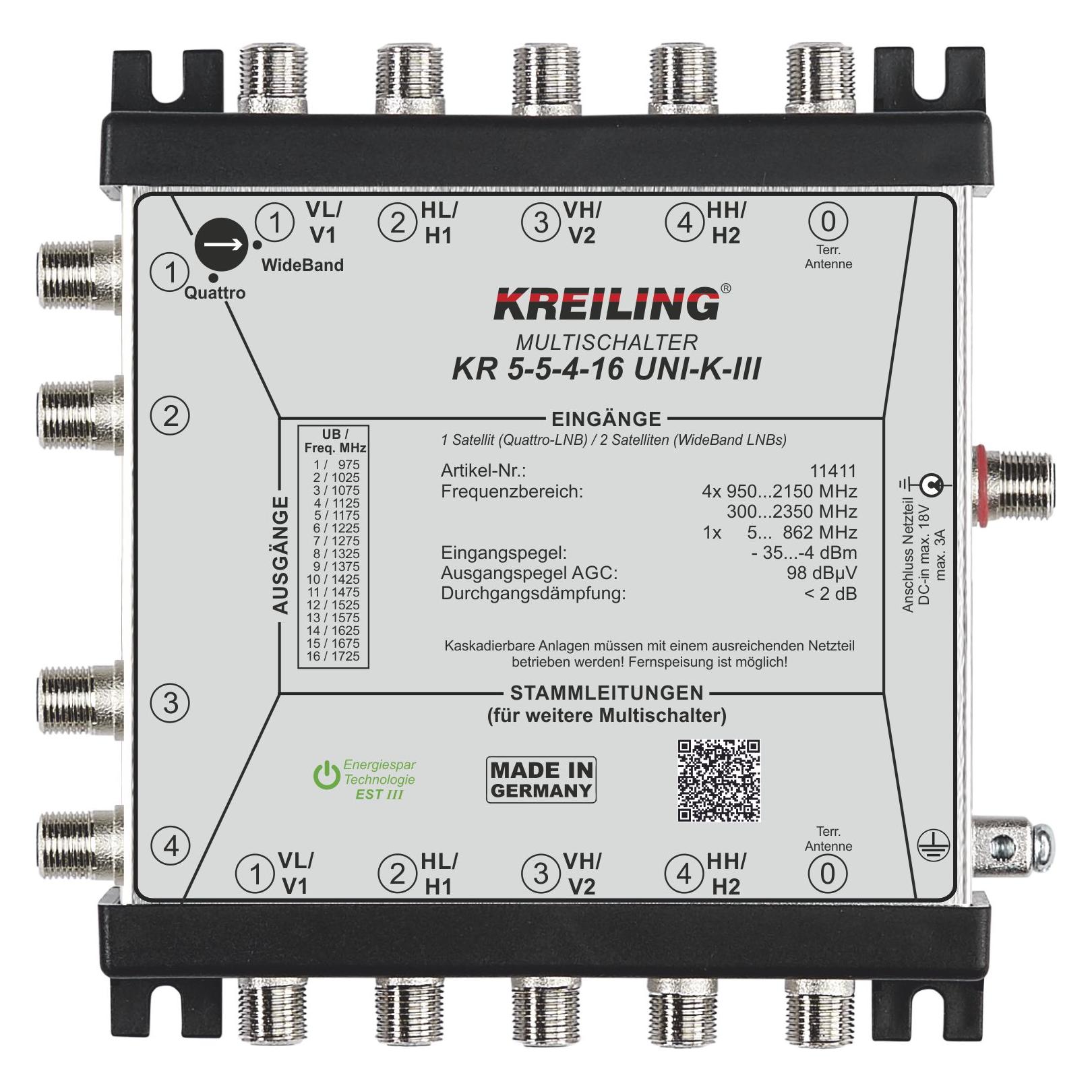 Kreiling KR 5-5-4-16UNI-K-III Unicable Multischalter 4 Ausg.16 User (Multischalter) (11411)