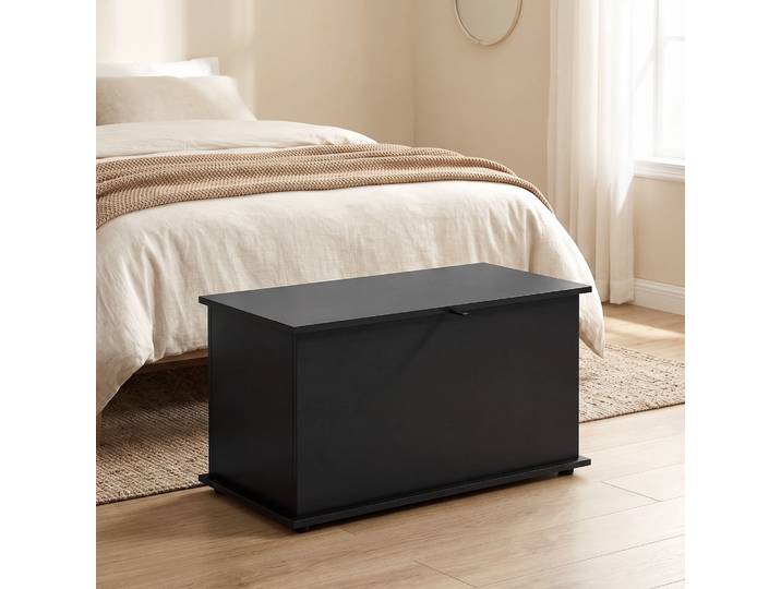 HOMCOM Banc Coffre Rangement 80x40x45cm Couvercle Noir