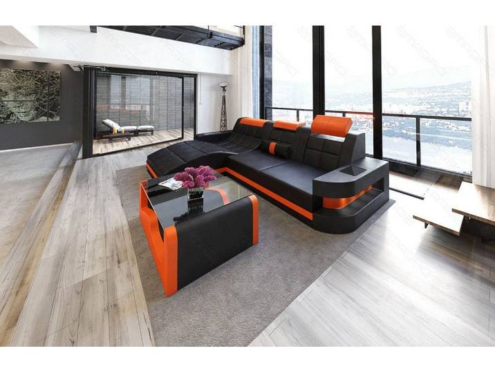 Design Ledersofa Wave L-Form mit LED