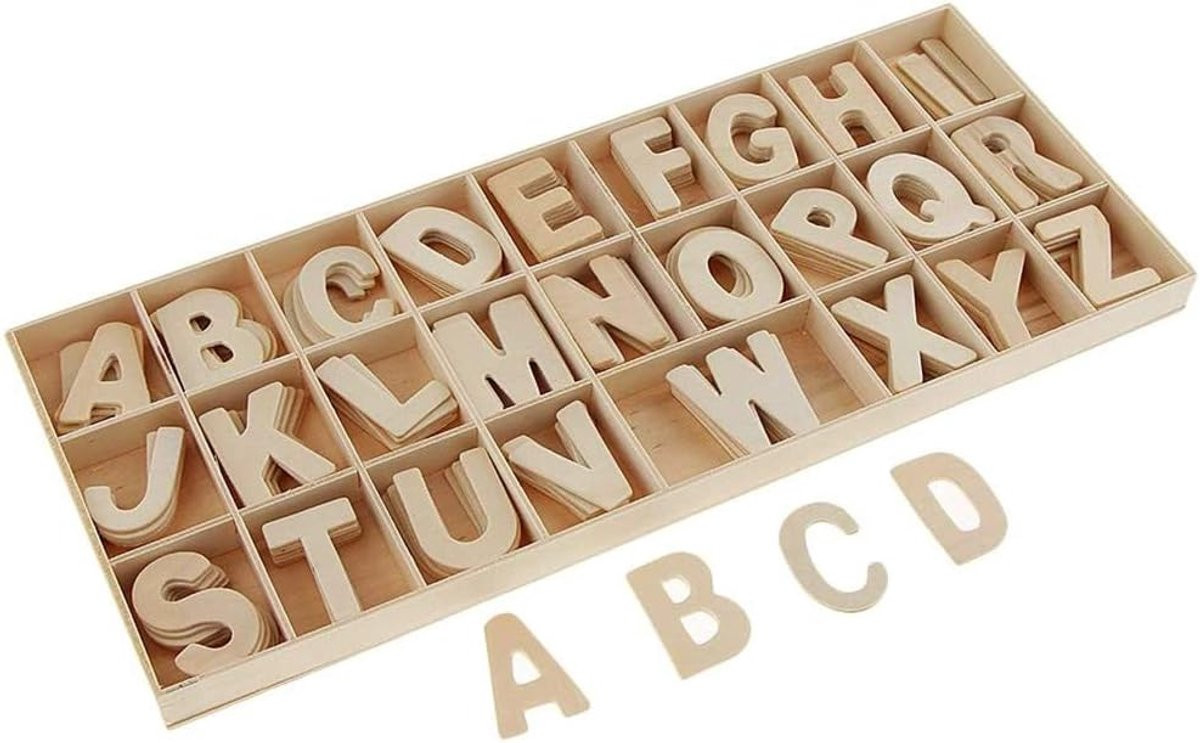 Houten Letters Alfabet Decoratie met Bak - 156 Stuks - 25 x 17 mm