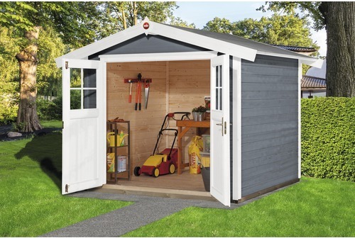 Gartenhaus weka Massivholz 285 x 235 cm grau-weiß