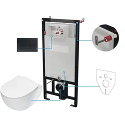 Neuesbad neu Wand-WC spülrandlos + WC-Sitz + Vorwandelement + Betätigungsplatte flach, Schwarz NB1DECDEN6ZPW1