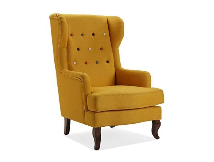 Versa Botones Sessel für Wohnzimmer, Schlafzimmer oder Esszimmer, bequemer und Anderer Sessel, mit Armlehnen, Maßnahmen (H x L x B) 103 x 62 x 68 cm, Baumwolle und Holz, Farbe: Gelb