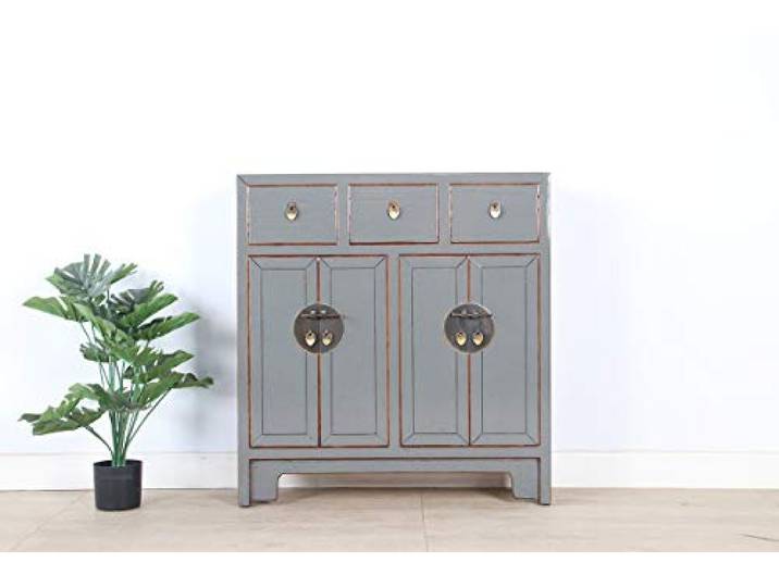 chinesische Kommode 25 cm Tief Orientalisch/Asiatisch Stil grau RAL7005
