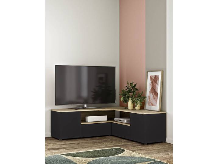 TV-Lowboard Angle 130 Spanplatte, beschichtet Schwarz/Schwarz/Eiche Dekor 130 x 40 x 46cm