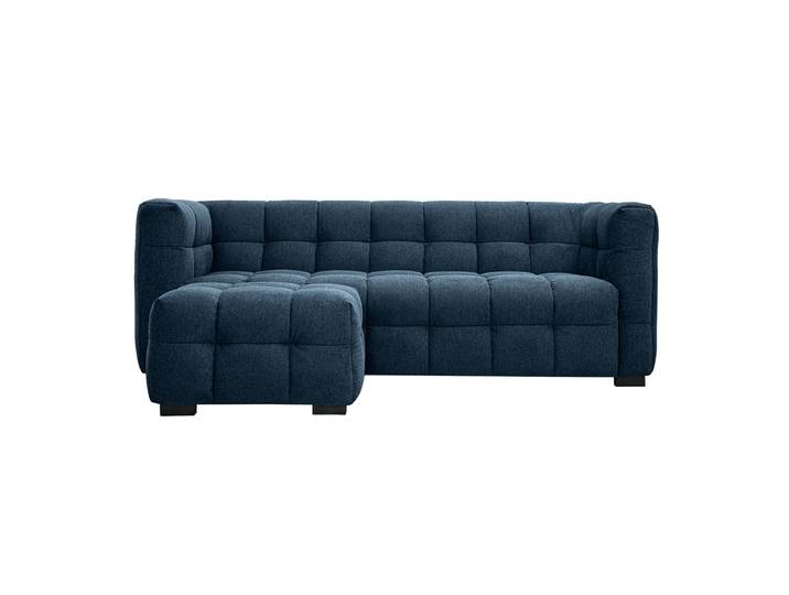 Canapé design 3 places et repose-pieds en tissu effet velours texturé bleu foncé CORTO