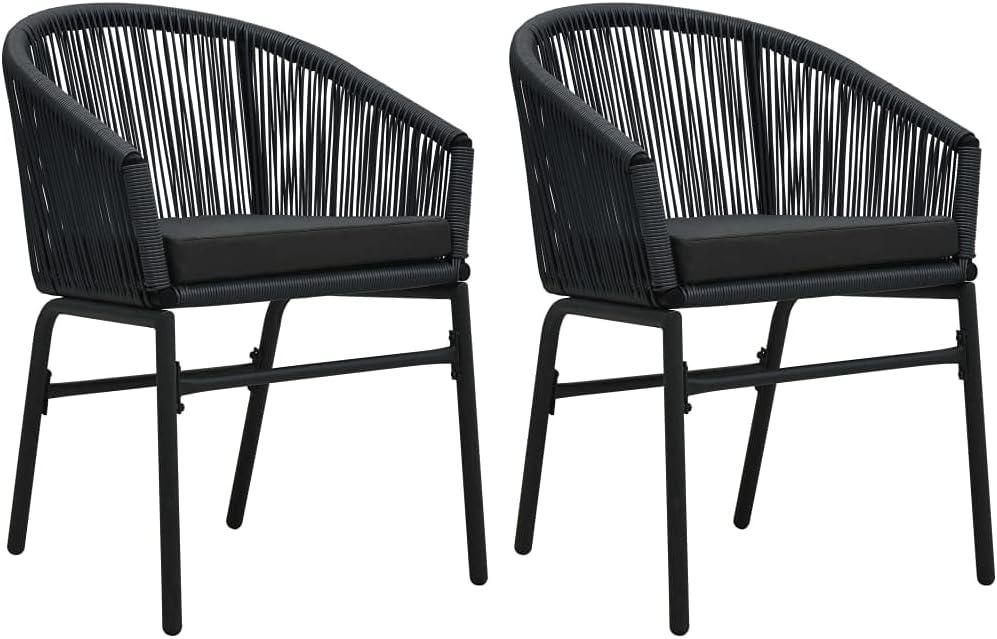 Set aus 2 schwarzen PE-Rattan-Sesseln mit pulverbeschichtetem Stahlrahmen und wasserabweisenden Kissen