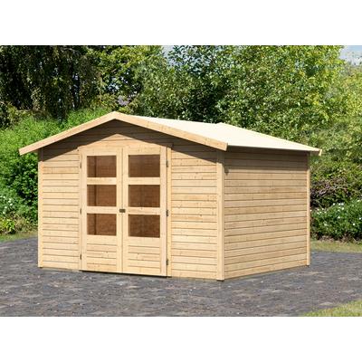 Gartenhaus KARIBU "Amberg 5", beige (naturbelassen), Fußboden im Gartenhaus, ohne Dacheindeckung, Holzwerkstoff, Gartenhäuser, Gartenhaus, naturbelassen oder anthrazit, mit Boden