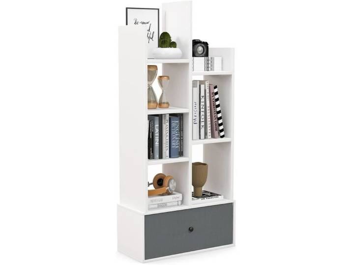 GOPLUS Bibliothèque avec Tiroir Amovible et 7 Étagère de Rangement Dispositif Anti-Bascule Design en Forme