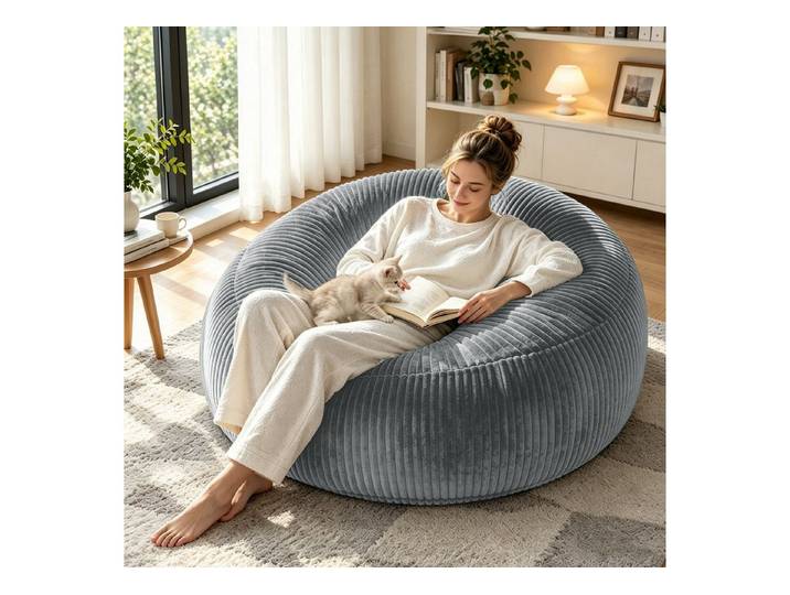 VUZINIC Sitzsack 6 FT riesiger runder Sitzsack, übergroßes faules Boden-Sofa, Cordstoff (1 St), Hochdichte Schwamm-Füllung, vakuumkomprimiert