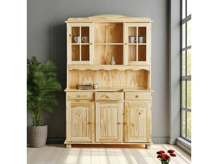 Buffet vaisselier 5 portes et 3 tiroirs en pin massif - RISOUL