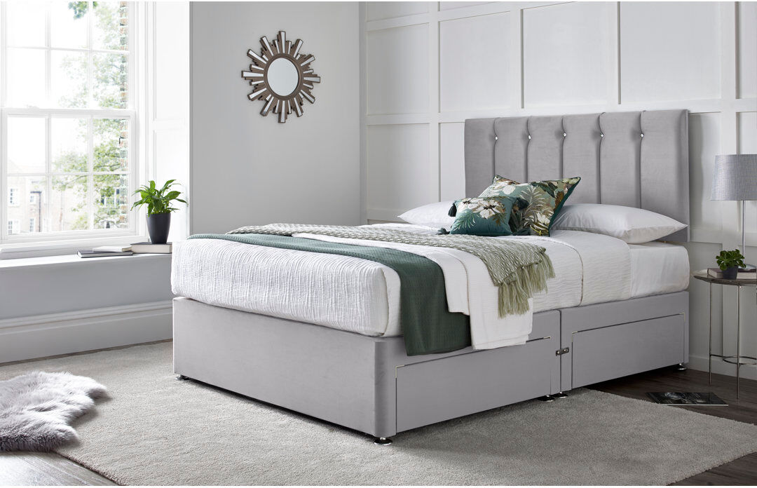 Wayfair Sleep Monatuk Divan Bed with 24" Headboard on Struts Charcoal Double (4'6)