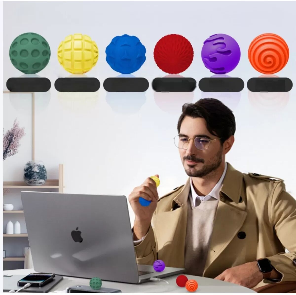 INF Silikon Magnet-Fidget-Bälle 6er-Set – Weiche sensorische Stressbälle für Fingermassage und leises Spielen am Schreibtisch Grün