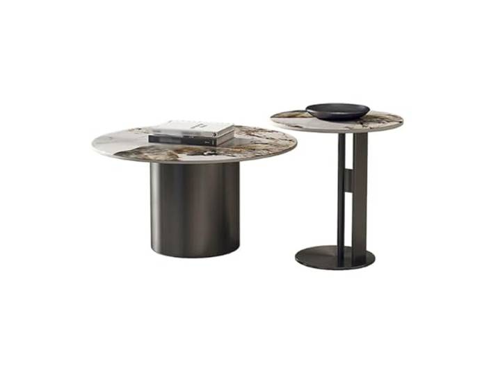 GJVBGA Moderner Marmor-Couchtisch Runder Satztisch Mid-Century Runder Couchtisch-Set mit Stahl-Sockelfuß Sofa-Mitteltisch für Wohnzimmer Empfangsraum Balkon Beistelltisch (Farbe: Grau)