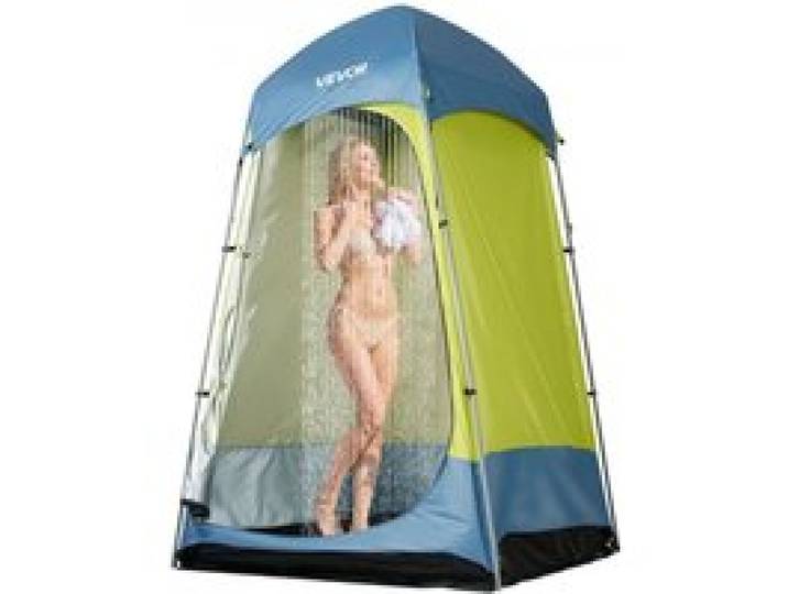 VEVOR Duschzelt mit 1 Raum, Toilettenzelt (1397x1397x2184 mm) Umkleidezelt inkl. Heringen & Seilen & Tragetasche & Stahlstange, aus 200D Oxford-Gewebe für Camping Strand Angeln Grün