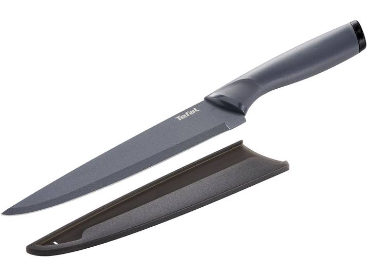 Filetiermesser TEFAL Fresh Kitchen , grau (grau, schwarz), Klingenlänge 20cm, Edelstahl, Kunststoff, Kochmesser, Filetiermesser, 20 cm, Klingen aus rostfreiem Stahl, Titan-Versiegelung, Klingenschutz