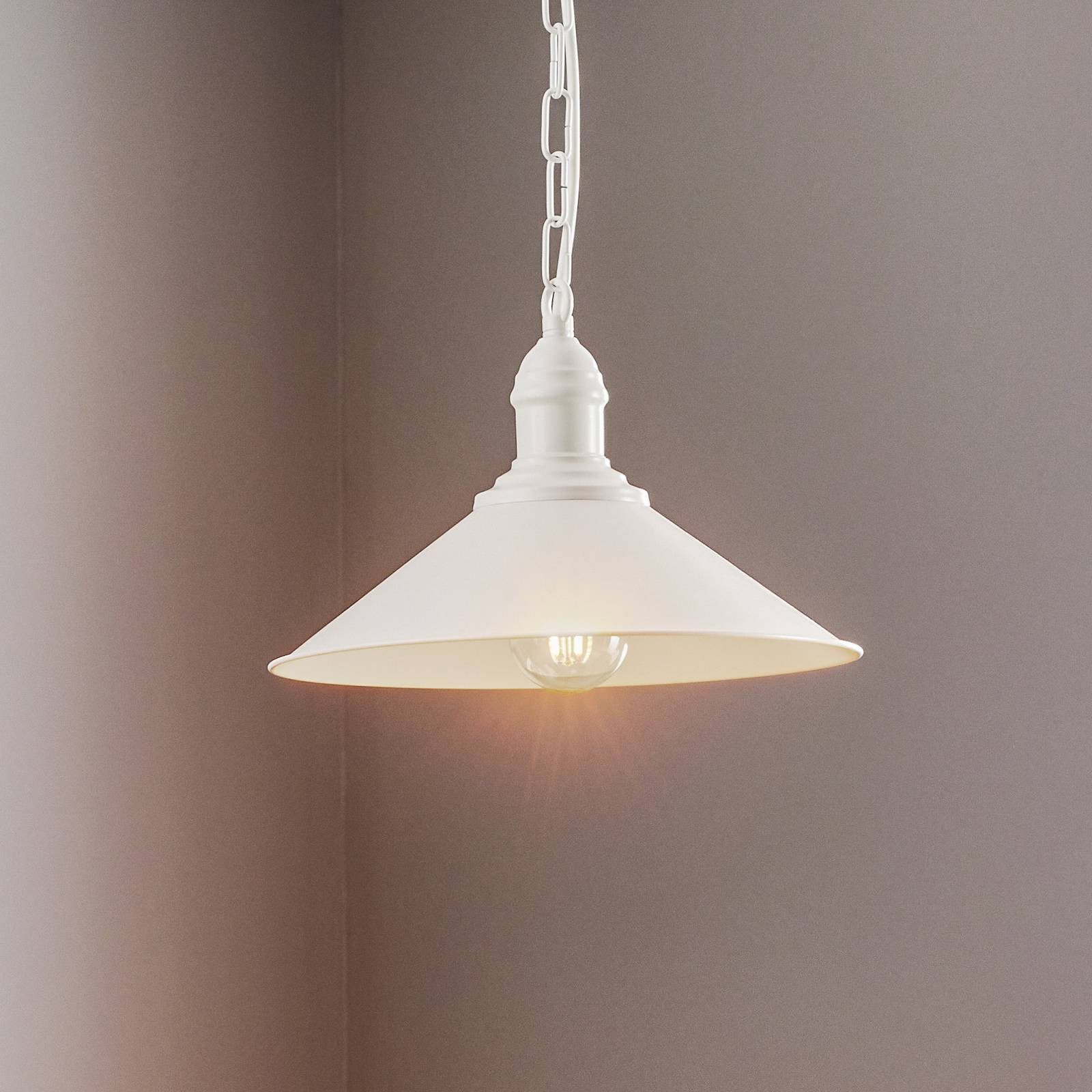 Argon Hanglamp Elmo, wit, dimbaar, metaal en glas, landelijke stijl
