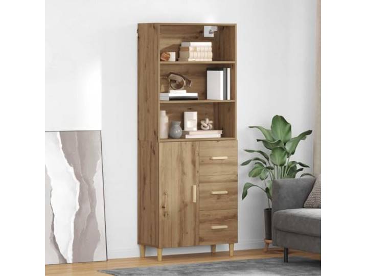 RJPLMFV Anrichte Chene 69,5 x 32,5 x 180 cm Aus Holz, geräumige Regale, robuste Füße, Rückseite fertig, für Wohnzimmer