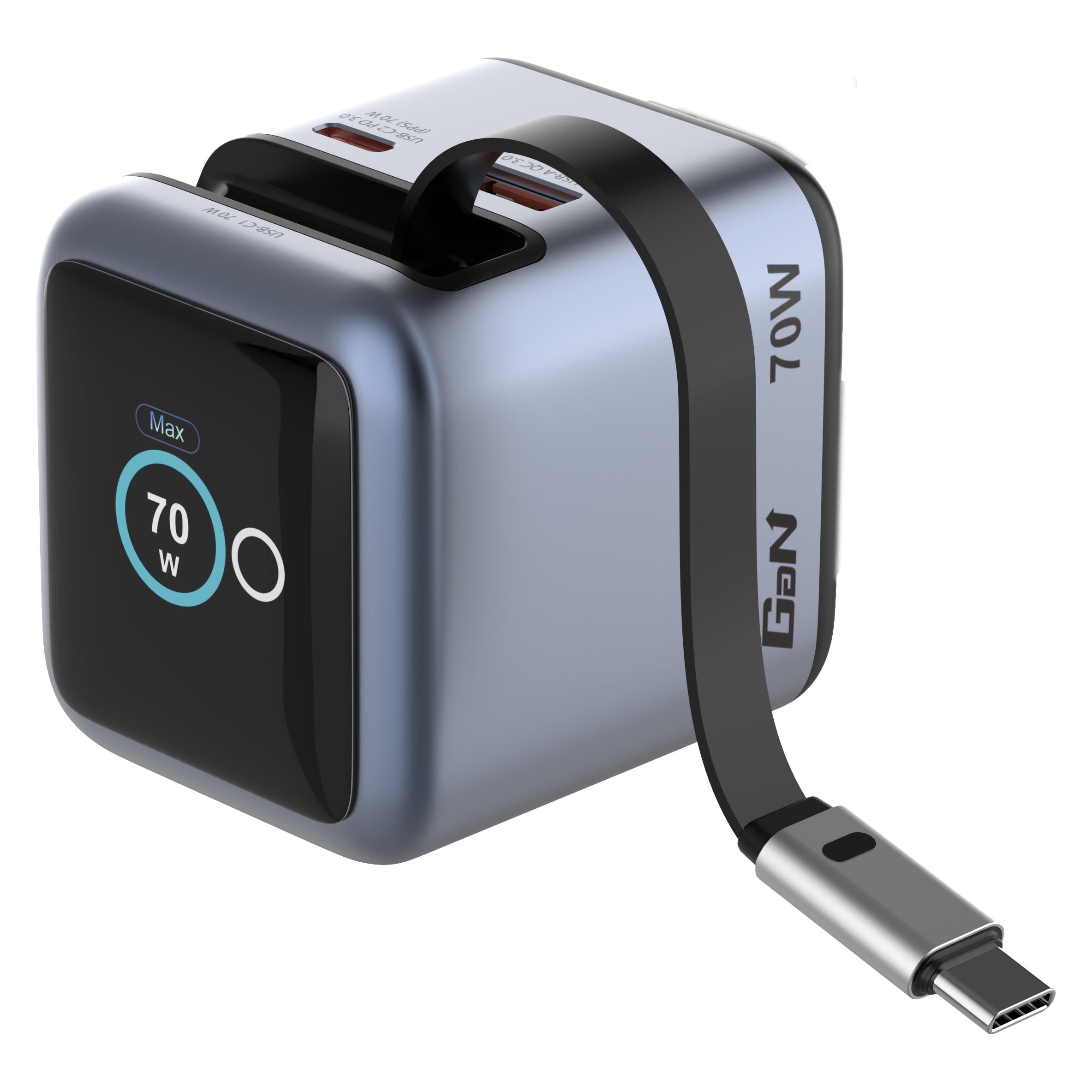 Verbatim Mini GaN Charger 70W einziehbares Kabel+Display 32059 (70 W, 3 Ports) (32059)