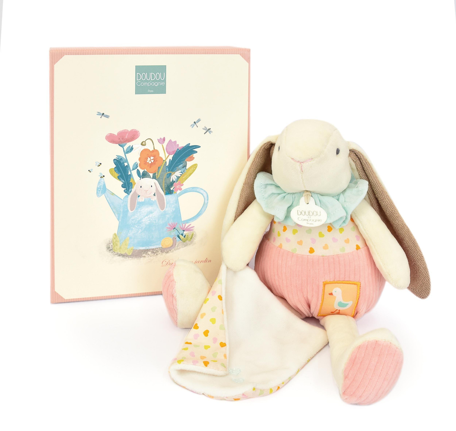 Doudou et Compagnie Doudou Cadeauset Konijn Ciboulette met deken, Roze, 28 cm