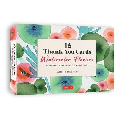 16 Thank You Cards Watercolor Flowers