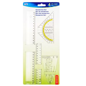 TSI Geometrie-Set 46294 4-teilig, 2 Lineale, Geodreieck & Parabel