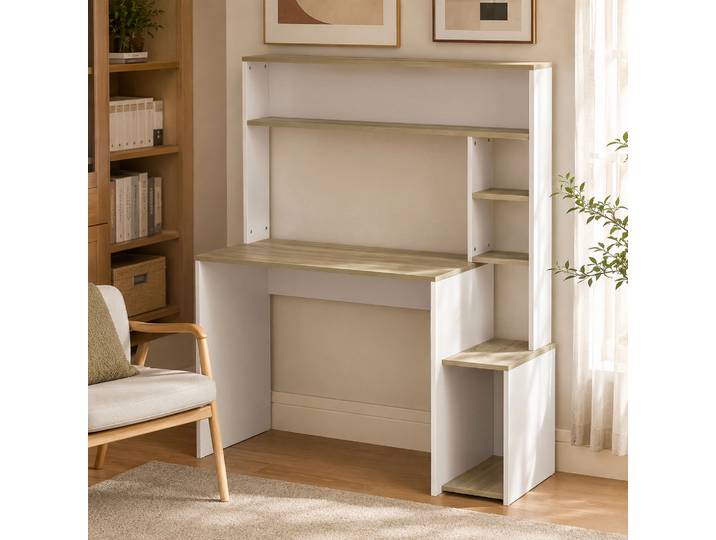 HOMCOM Bureau Informatique 114x45cm Bois Blanc avec Rangement
