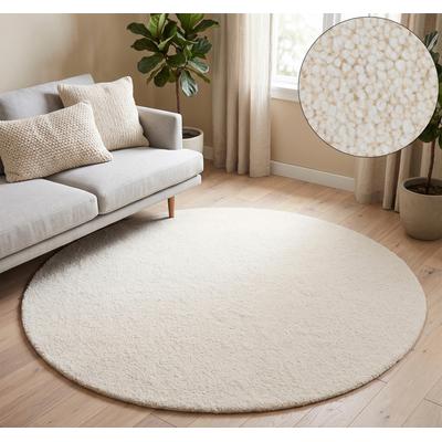 Wollteppich THEKO "Royal Berber Uni", weiß, H:18mm Ø:150cm, Schurwolle, Teppiche, Berber Optik, reine Wolle, auch in rund, Wohnzimmer, Schlafzimmer