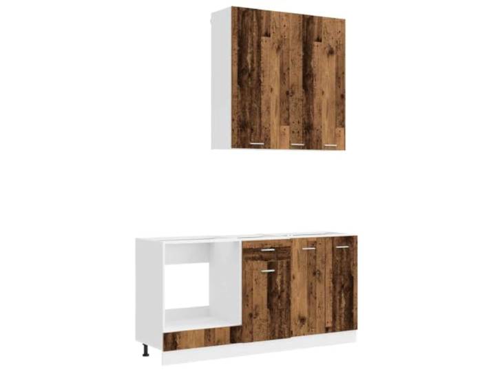 fsahslih Küchenzeile 5-teilig Küchenschränke Altholz Holzwerkstoff Lyon Flexible Küchenzeile für kleine Küche. Verstellbare Schrankfüße bieten festen Stand auf unebenen Böden im Kochbereich.