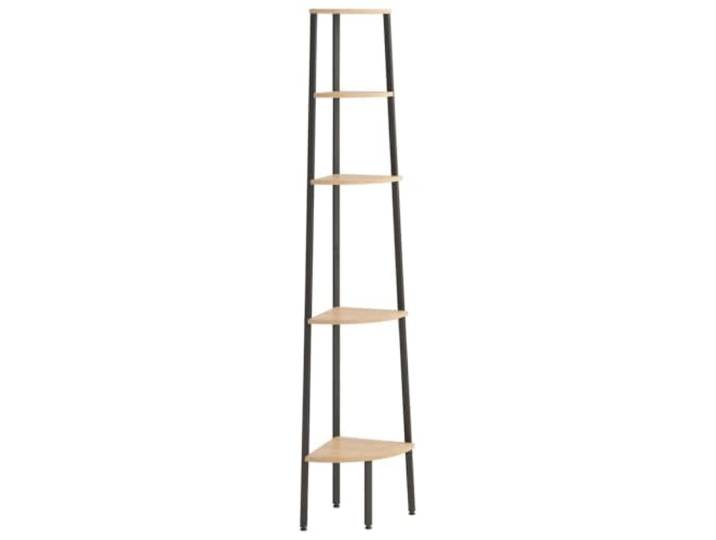 KGHERMDF Eckregal mit 5 Böden Hellbraun und Schwarz 45,5x31,5x180 cm Robuste Stahlkonstruktion, viel Stauraum für Bücher und Pflanzen, mit Wandhalterung, für Wohnzimmer und Büro