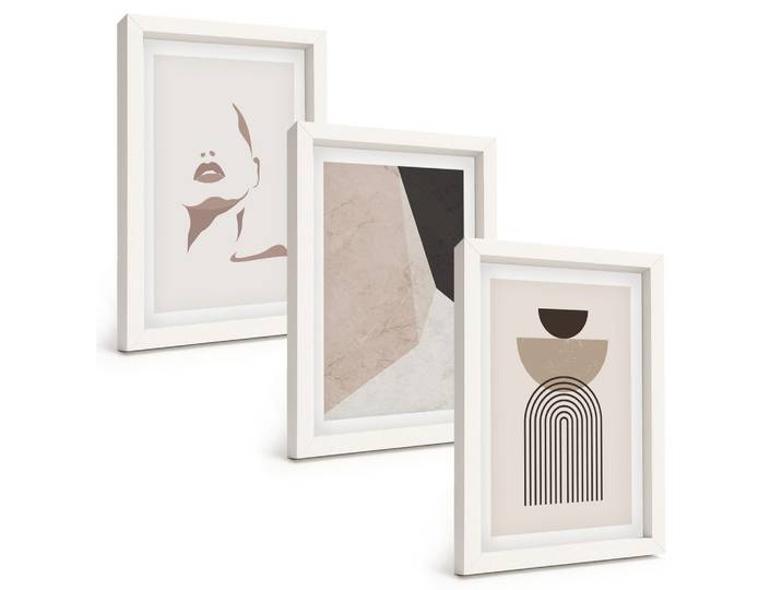 BILDER SET 3er Set - 20x30 cm Weißer Rahmen - Abstrakte Gesichtsformen