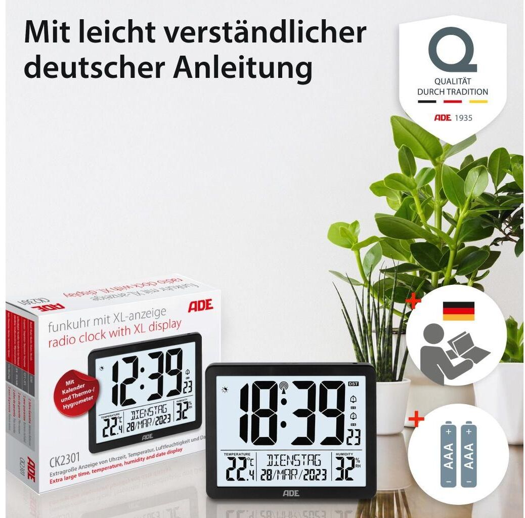 Wanduhr ADE "XL, Schwarz/Weiss", schwarz, Wanduhren, B/H/T: 14,5cm, Wanduhr, T:14,5cm schwarz B/H/T: 14,5cm