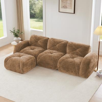 L-Shaped Soft Velvet Fabric,Boneless Sofa,Tufted Design,Ergonomic Design Bottom,32D High Density Sponge
