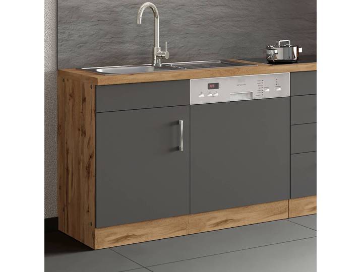 Spülenschrank Sorrento II 110 x 85 x 60cm Grau/Grau/Wotaneiche Dekor